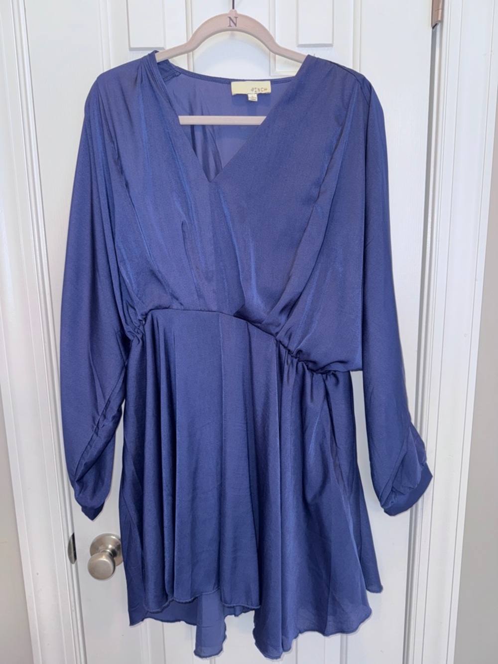 Pinch Navy Blue Long Sleeve V-Neck Flow Dress